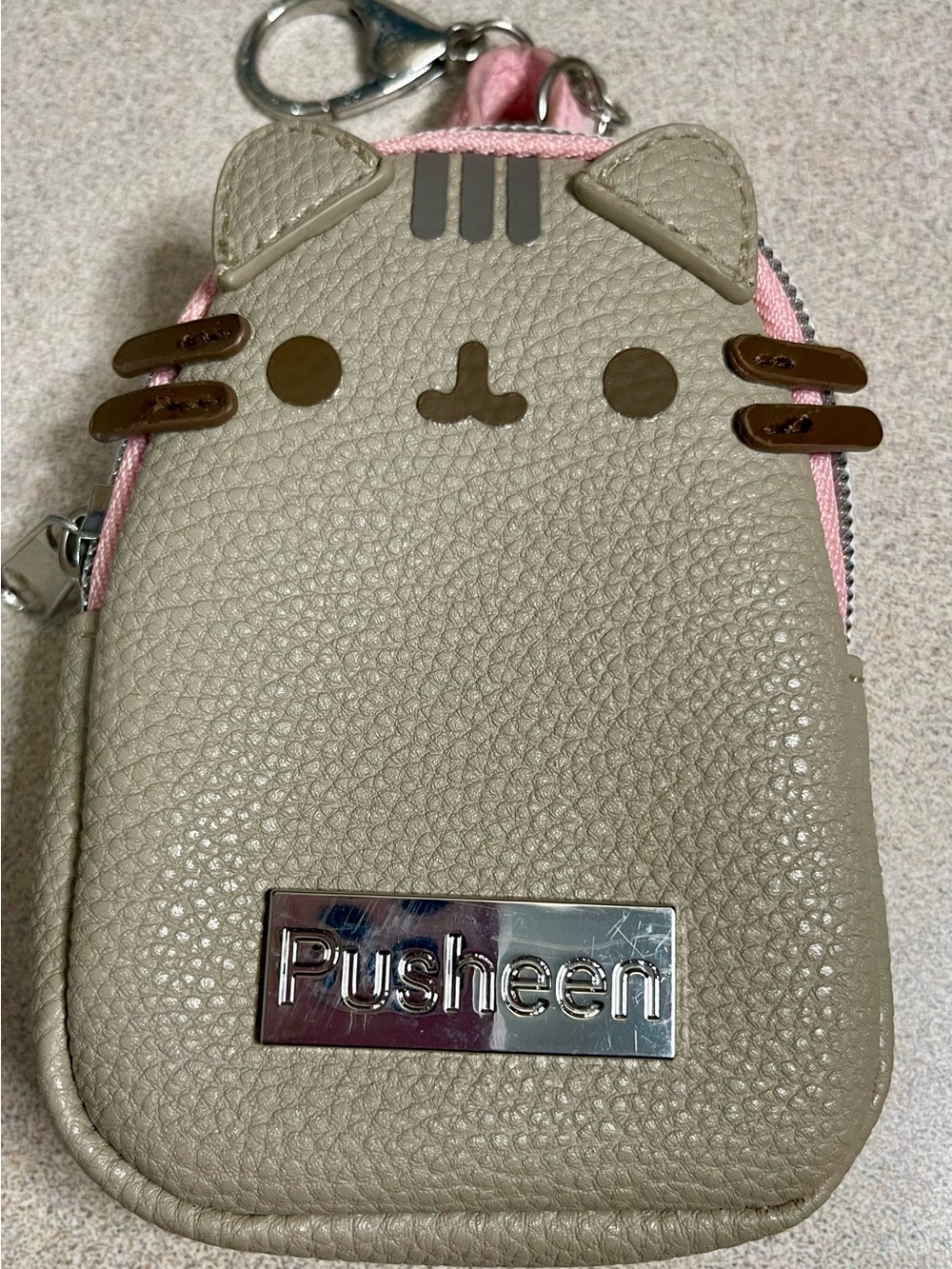 P2/AV2 Pusheen Mini Backpack Coin Purse Keychain Gray Pink Faux Leather Zipper